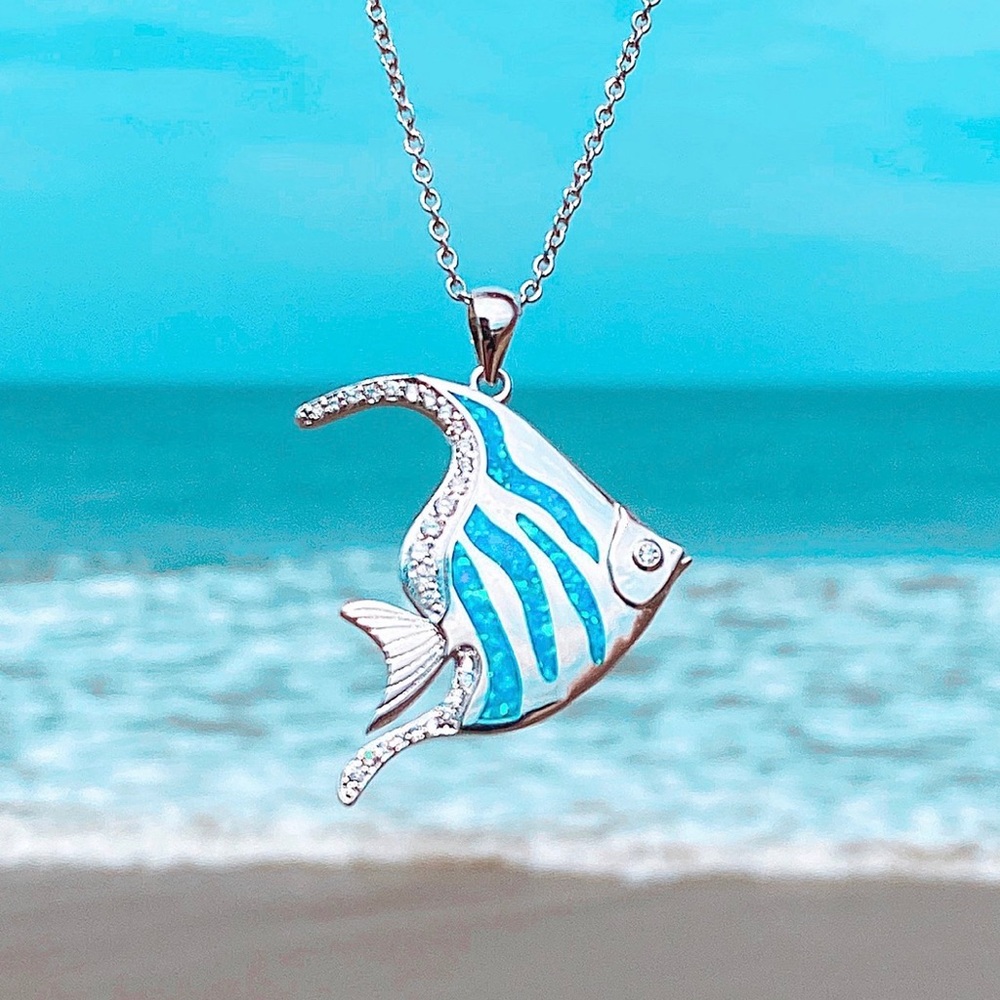 Blue Opal Angelfish Necklace, New!!